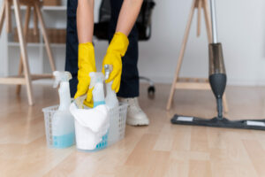 person taking care office cleaning