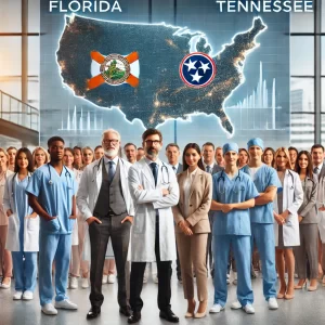 DALL·E 2024 07 08 14.55.47 An image showing a group of diverse healthcare professionals including doctors nurses and medical students standing together in a hospital or clin