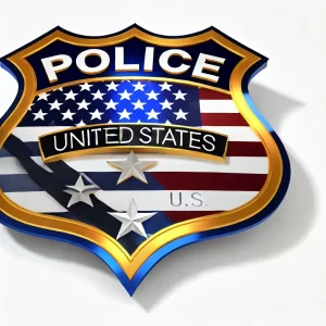 DALL·E 2024 07 18 16.03.00 A realistic and official emblem of the United States police featuring elements such as a badge shield and the word Police prominently displayed.