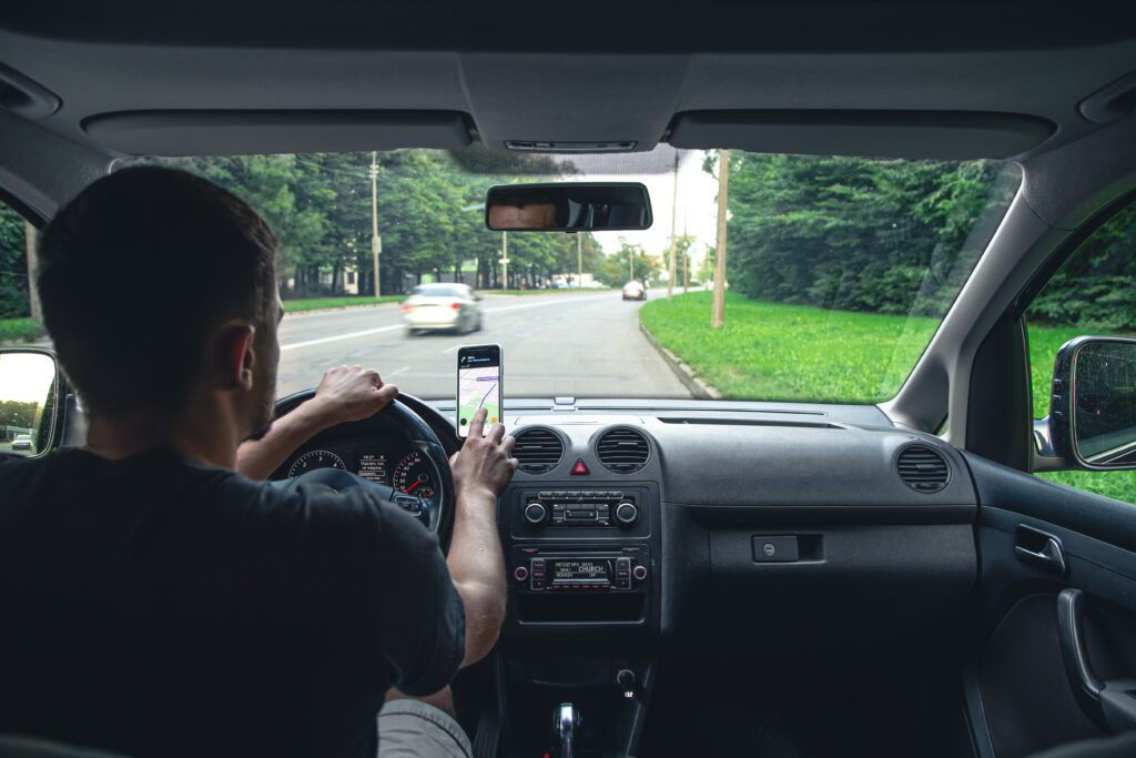 driver rides through streets city navigator